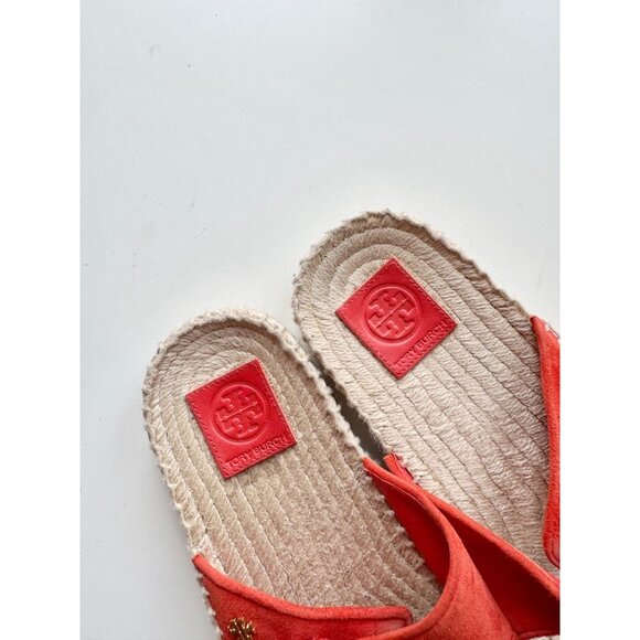 TORY BURCH Orange Suede Double Buckle Espadrille Slide Sandals, Size 7.5 - Picture 2 of 13